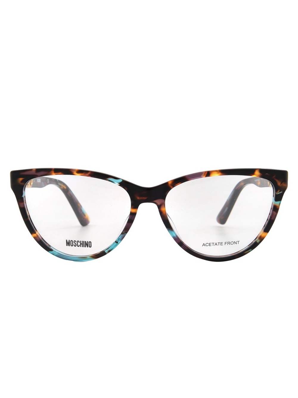 New Moschino Tortoiseshell Cat-Eye Glasses with Aqua Highlights
